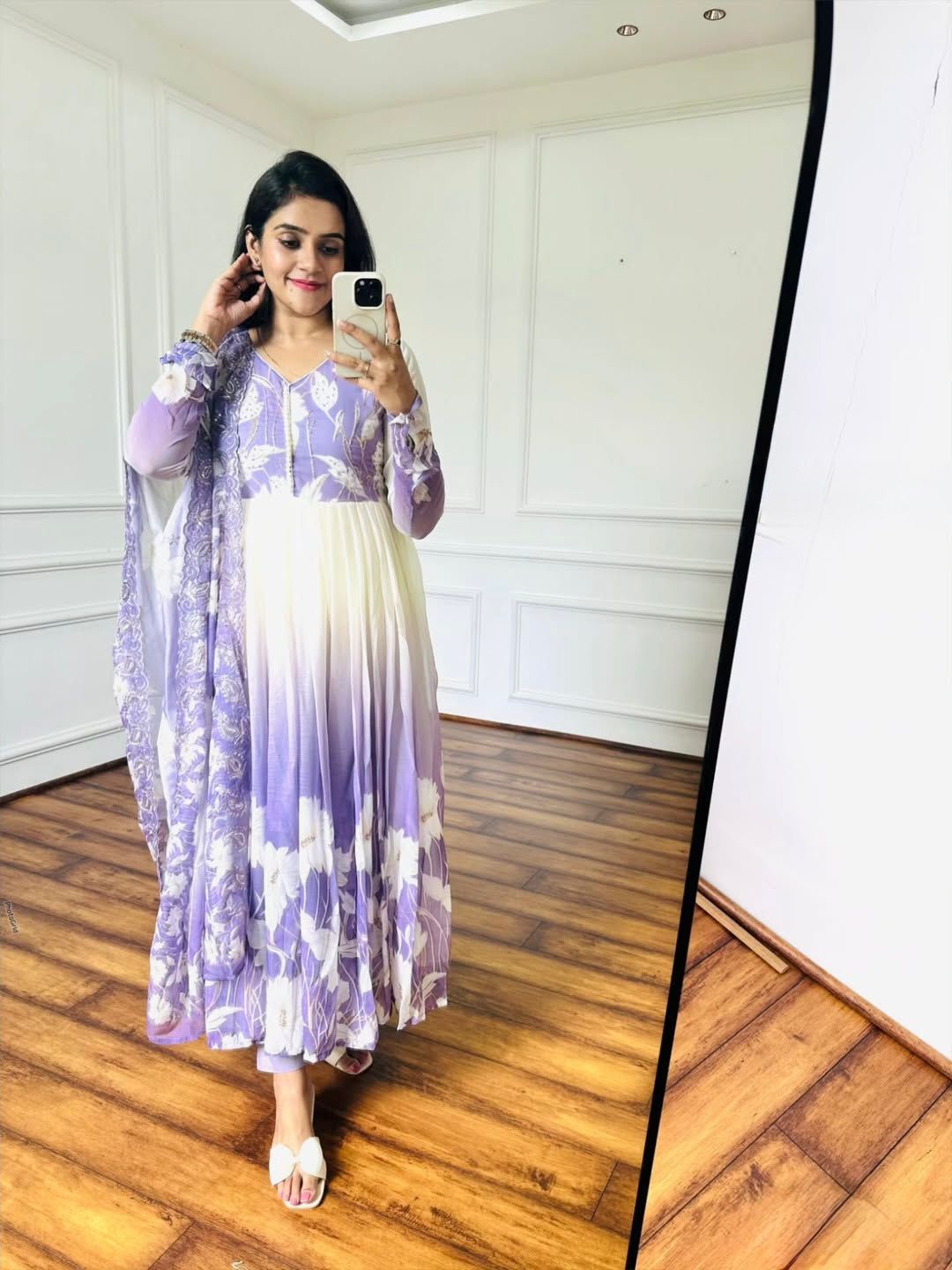 Elegant Digital Print Work Designer Anarkali Three Piece Set