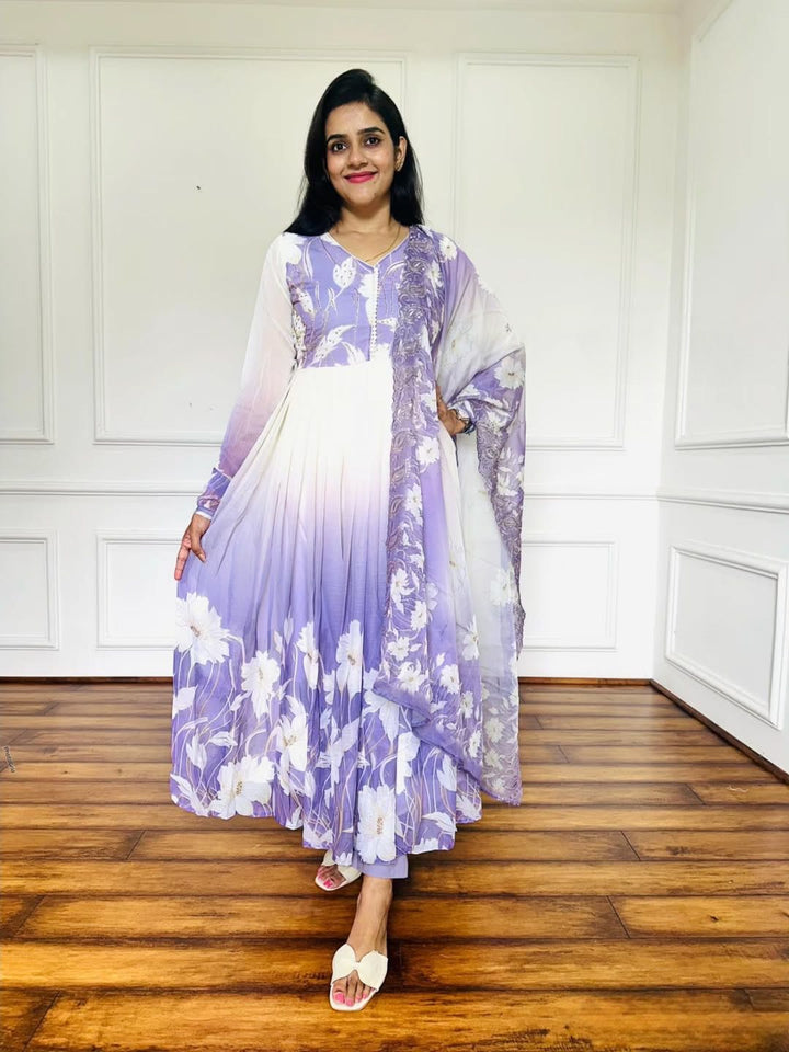 Elegant Digital Print Work Designer Anarkali Three Piece Set
