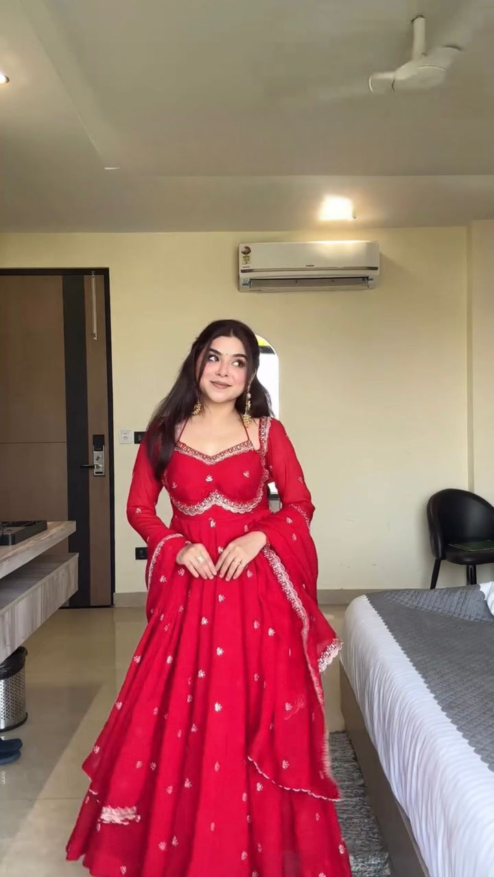 Red sequin embroidery Gown