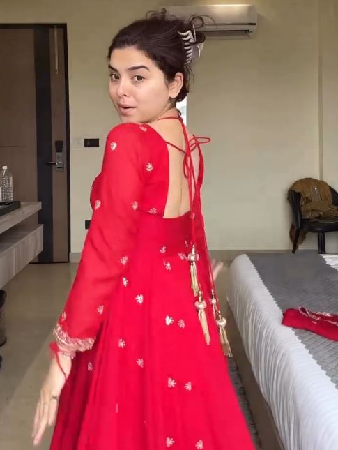 Red sequin embroidery Gown