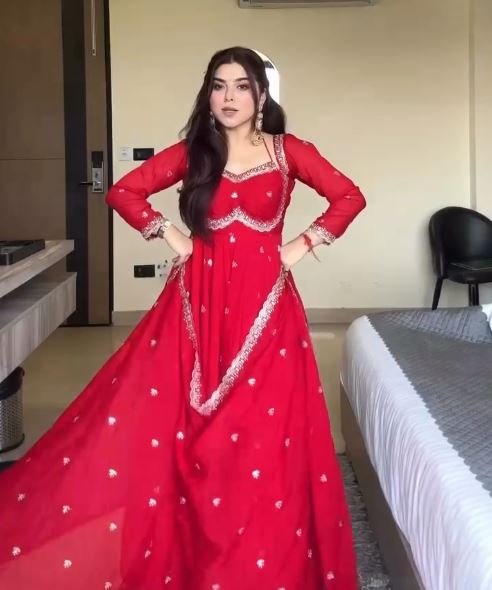 Red sequin embroidery Gown