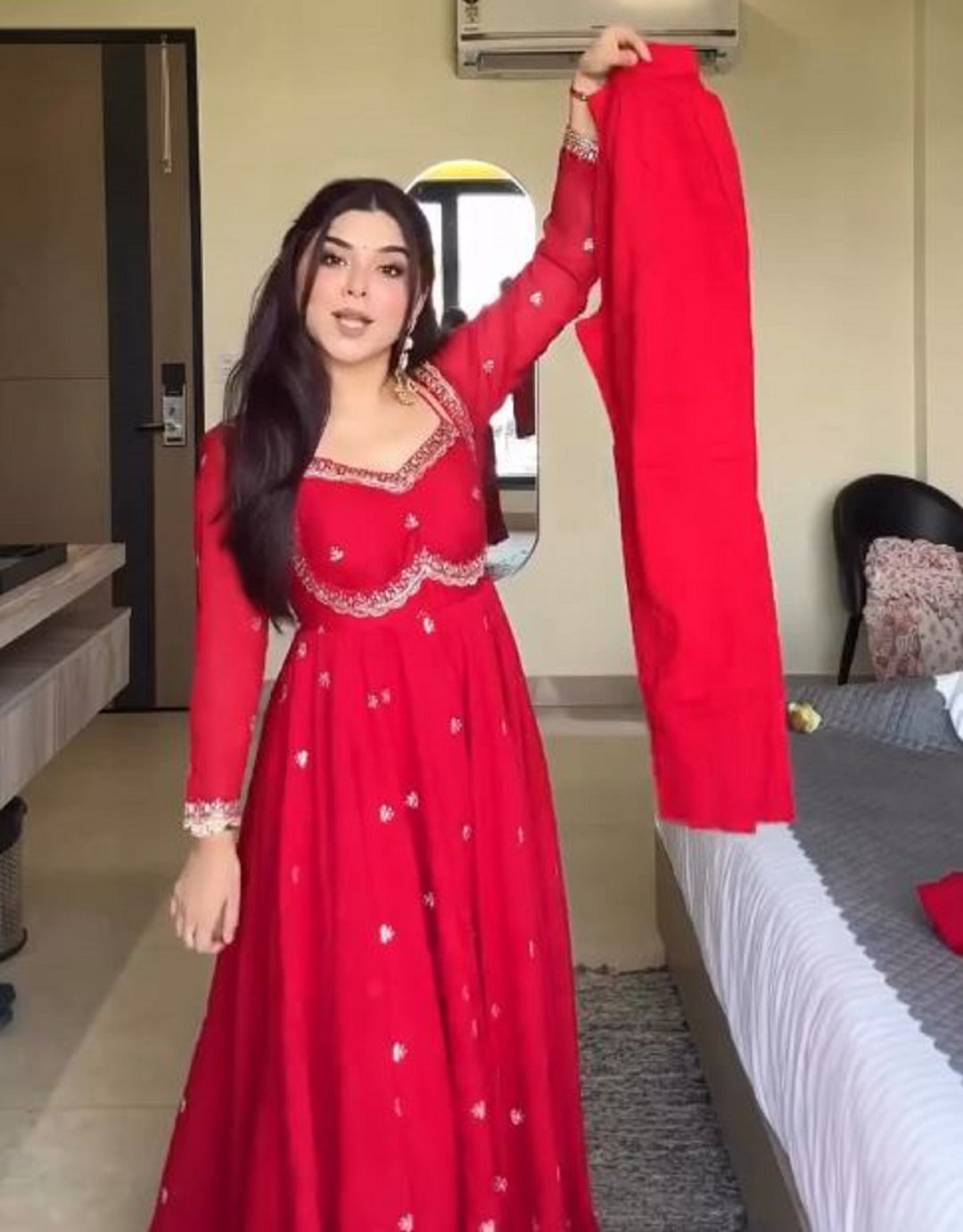 Red sequin embroidery Gown