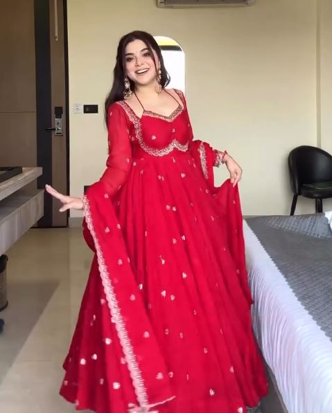 Red sequin embroidery Gown