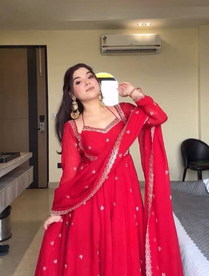 Red sequin embroidery Gown