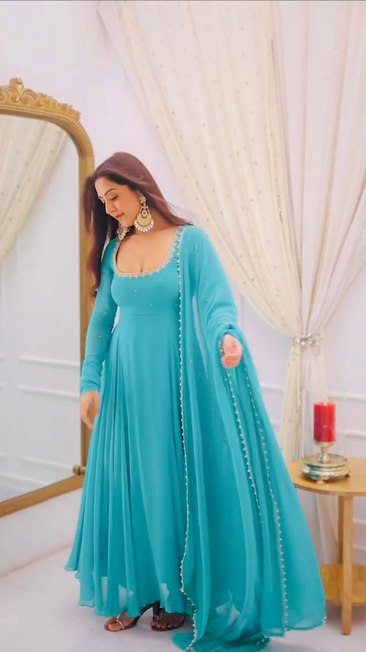 Designer Embroidery Anarkali Gown-Dupatta Pant Set