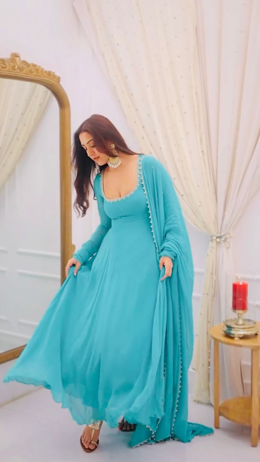 Designer Embroidery Anarkali Gown-Dupatta Pant Set