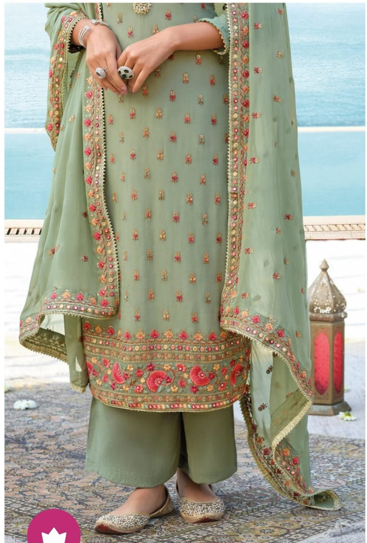 Incredible Light Green Pant Style Suit Dupatta Sets