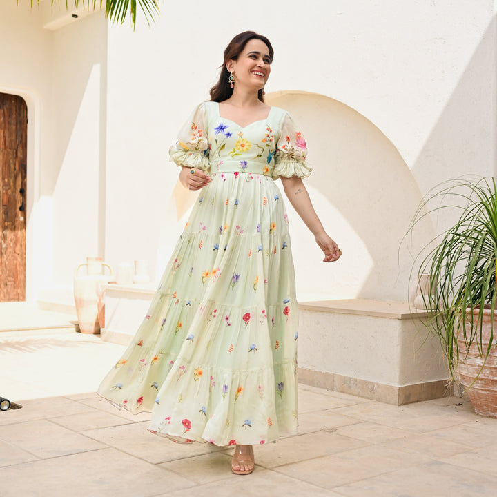 backless Anarkali Printed Gown