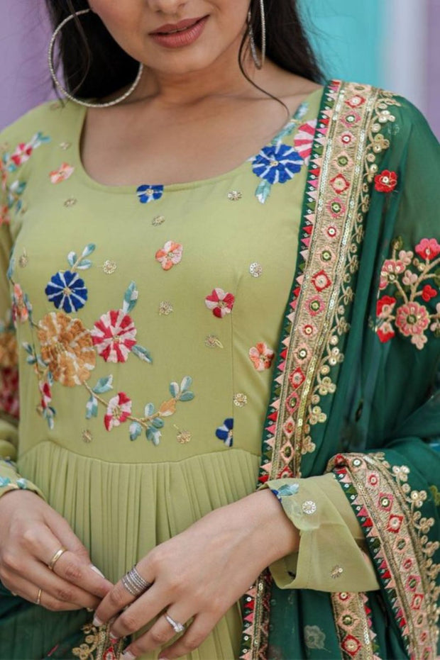 Green Colour Georgette Emroydery Gown
