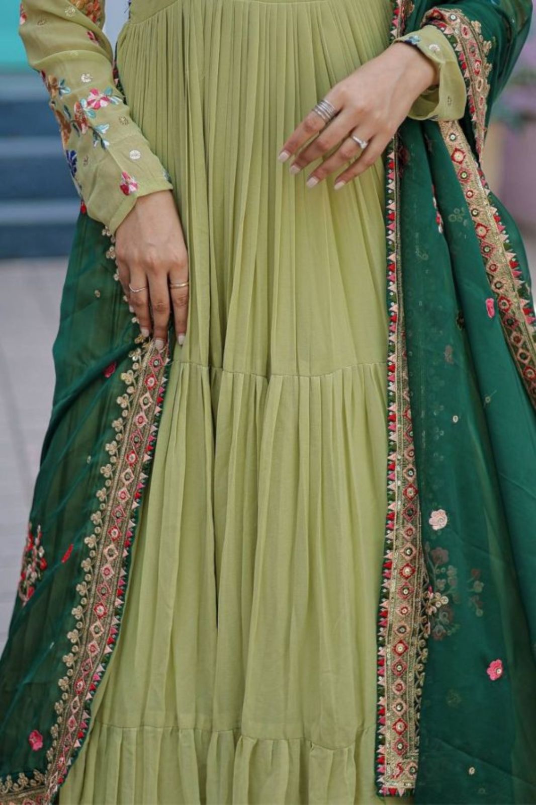 Green Colour Georgette Emroydery Gown