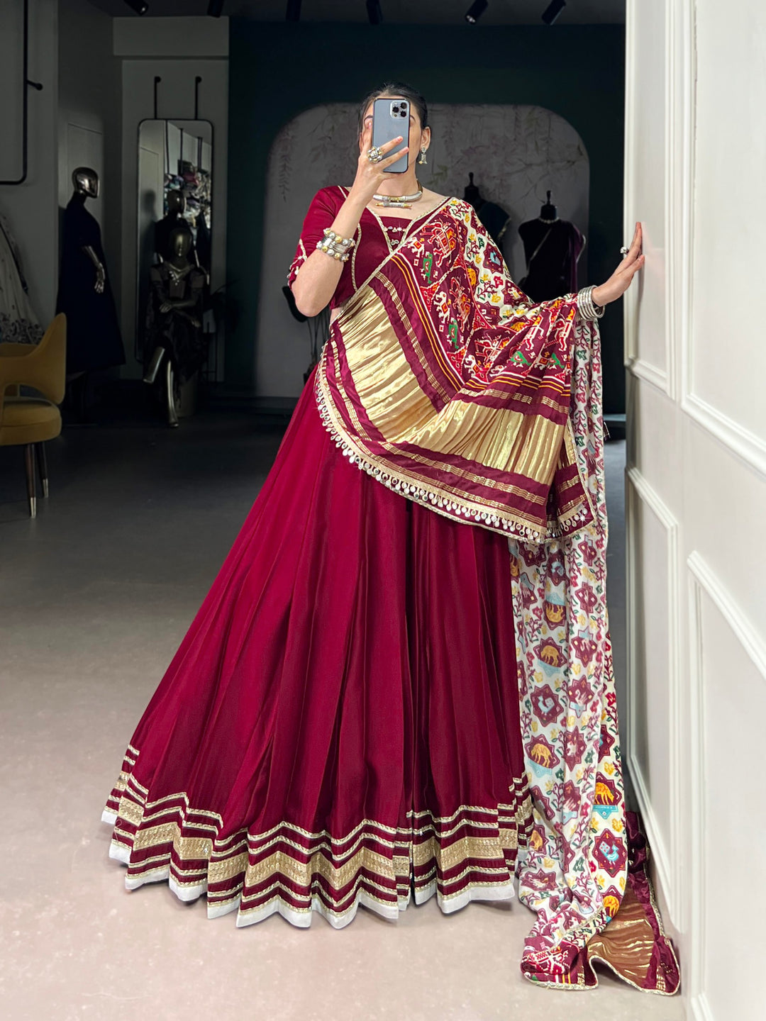Maroon Georgette Navratri Lehenga Choli