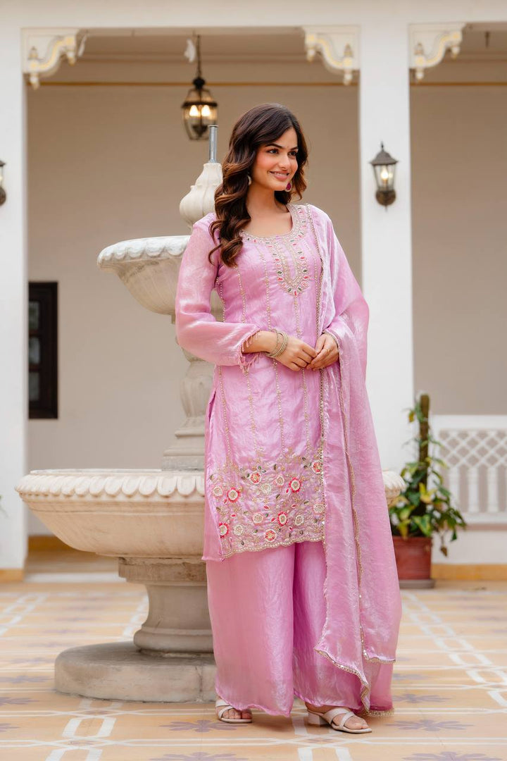 Pink Beads Work Kurti Set