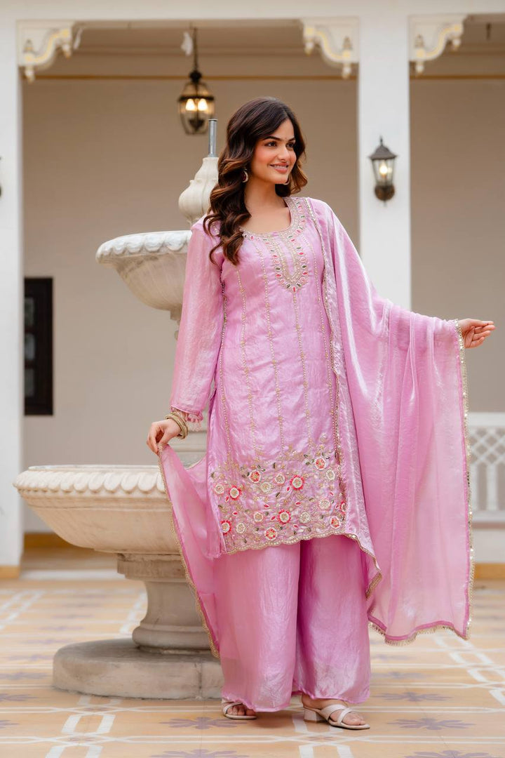 Pink Beads Work Kurti Set