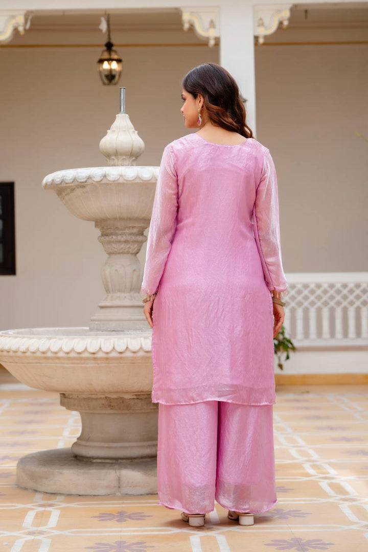 Pink Beads Work Kurti Set