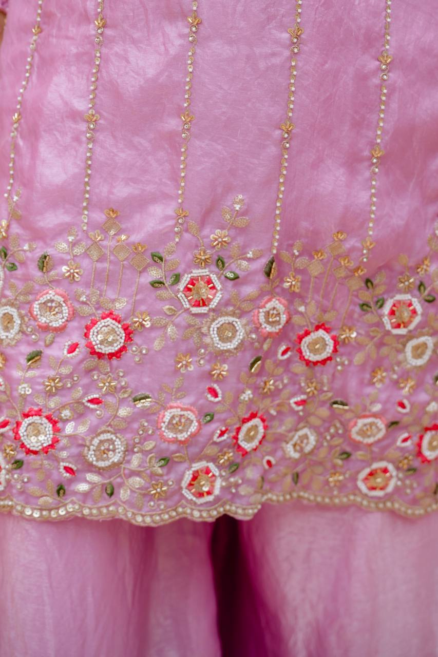 Pink Beads Work Kurti Set
