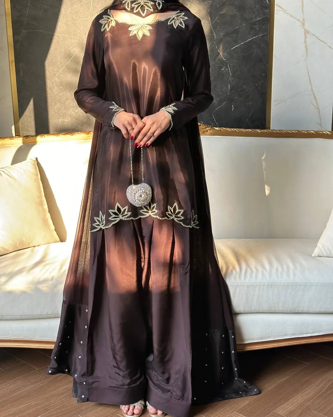 Đěsigner Party Wear Look Top With Farshi Salwar