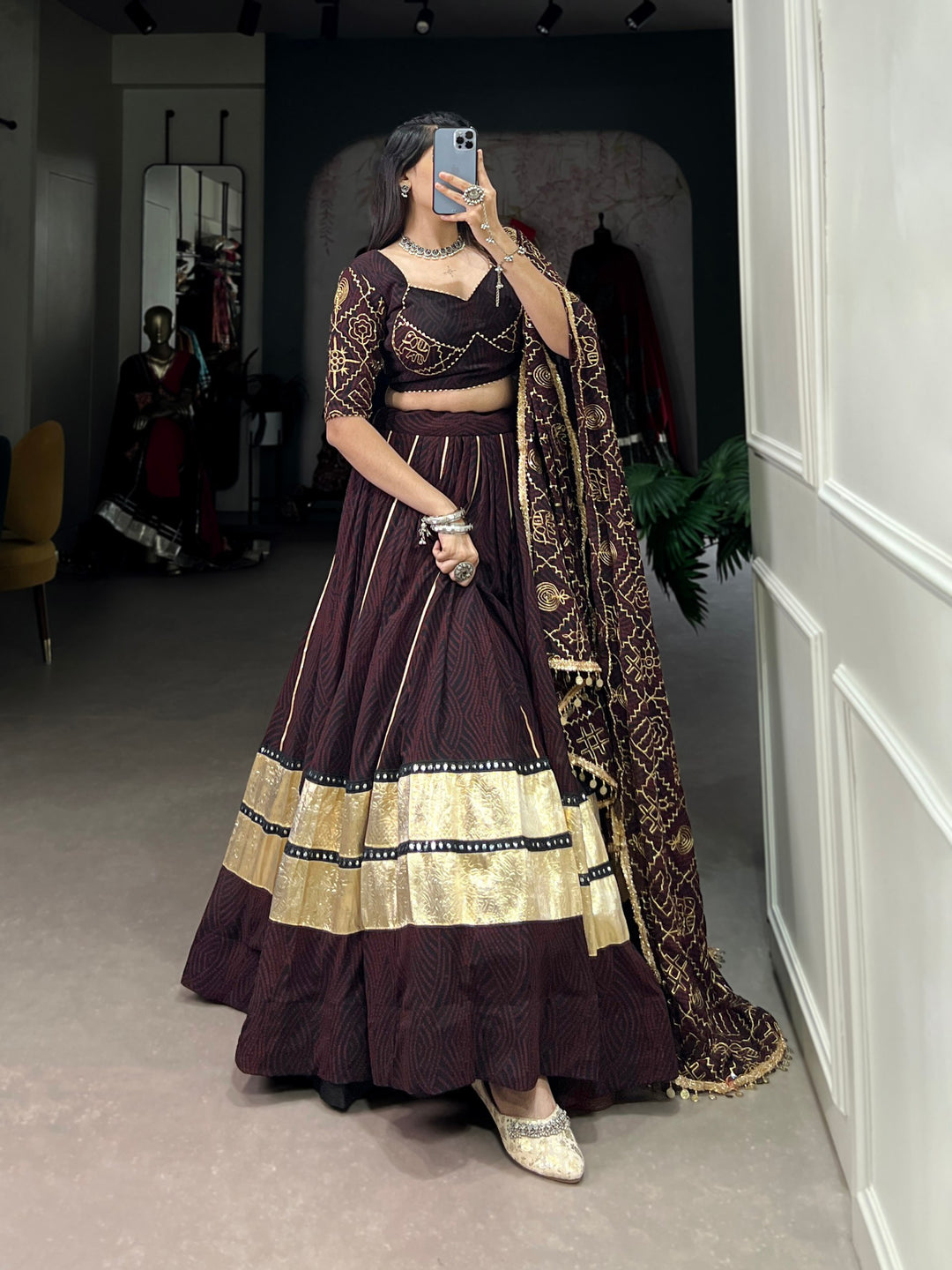 Georgette Bandhej Print NavratriLahengha  Choli