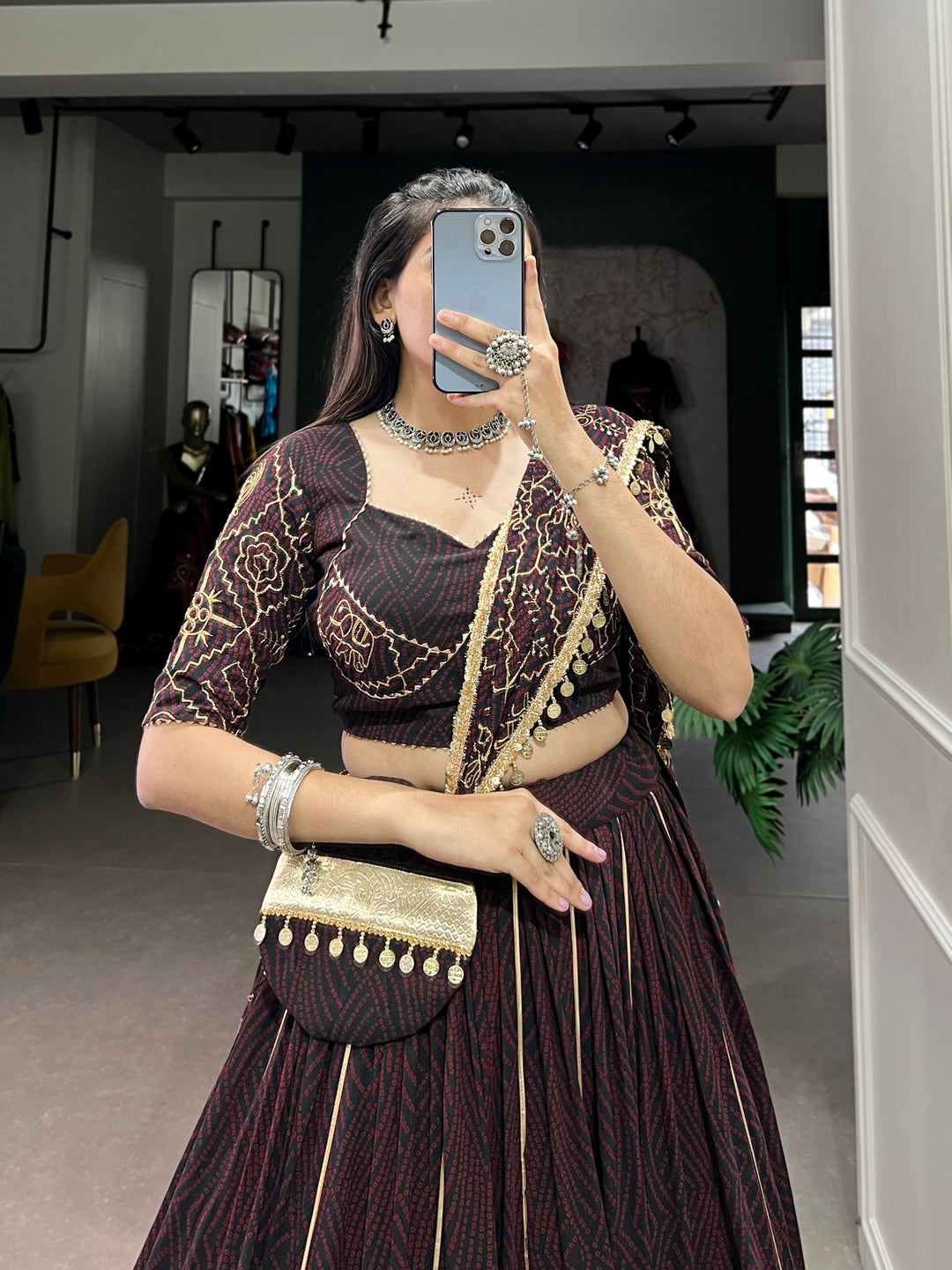Georgette Bandhej Print NavratriLahengha  Choli
