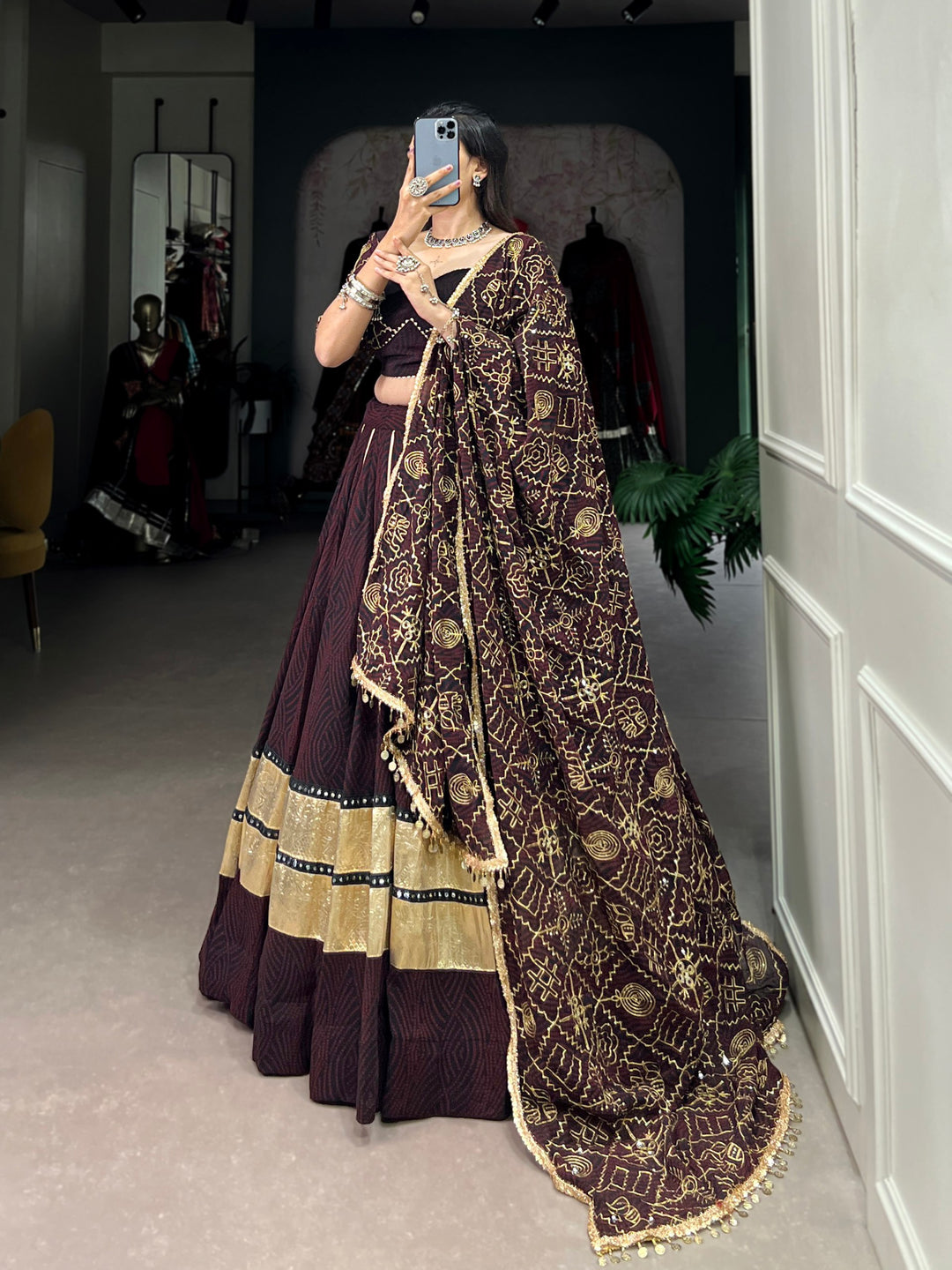 Georgette Bandhej Print NavratriLahengha  Choli