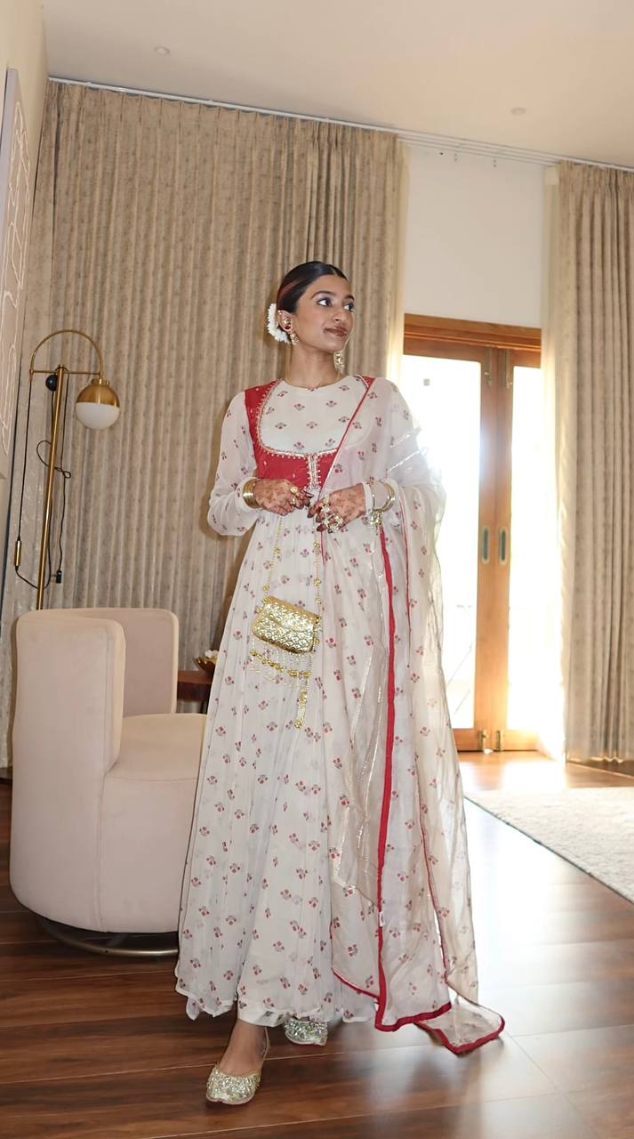 Designer Party Wear Anarkali Flower Prints Gown