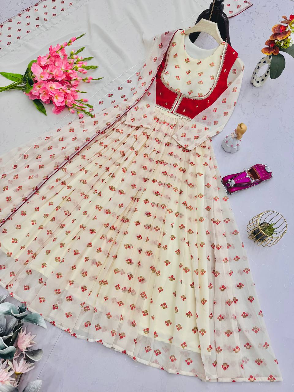 Designer Party Wear Anarkali Flower Prints Gown