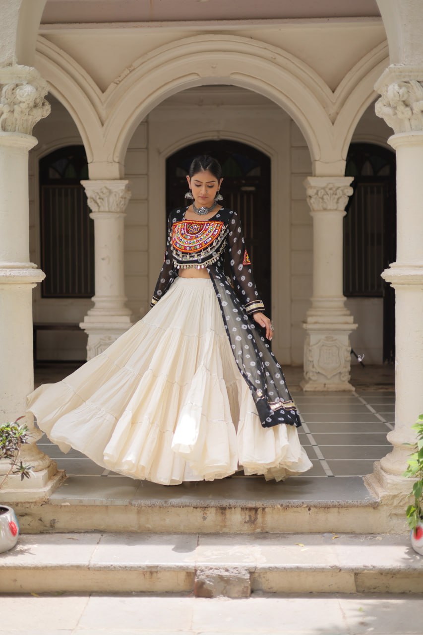 Black Color Bandhani Print with kutchi patchework Navratri Collection