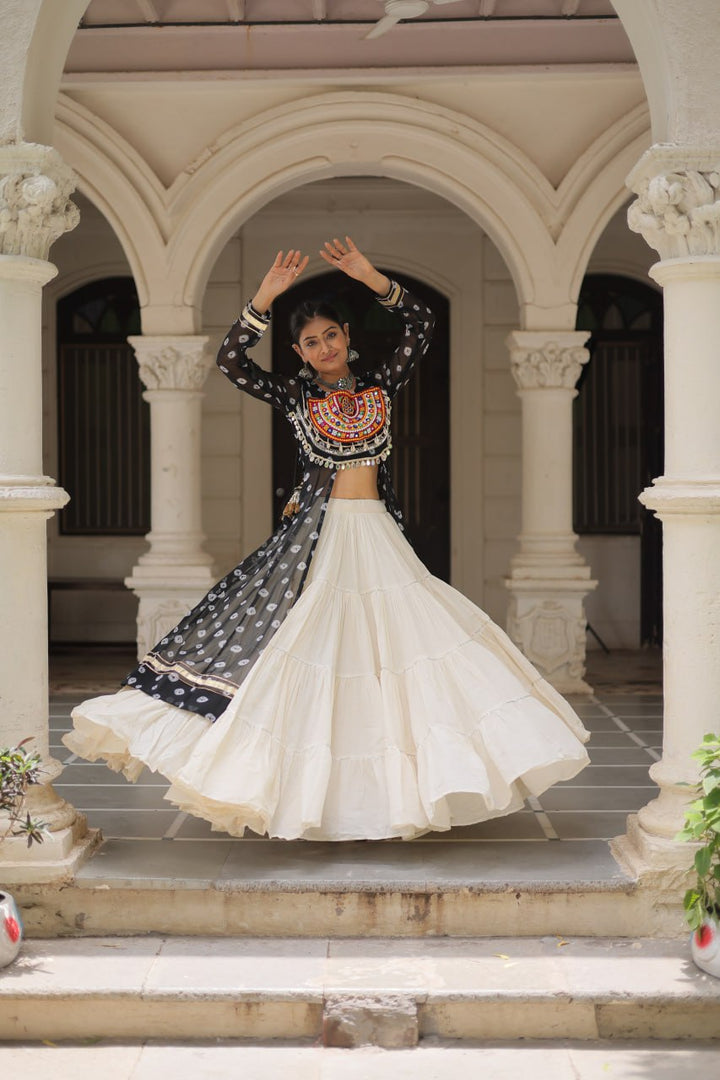 Black Color Bandhani Print with kutchi patchework Navratri Collection
