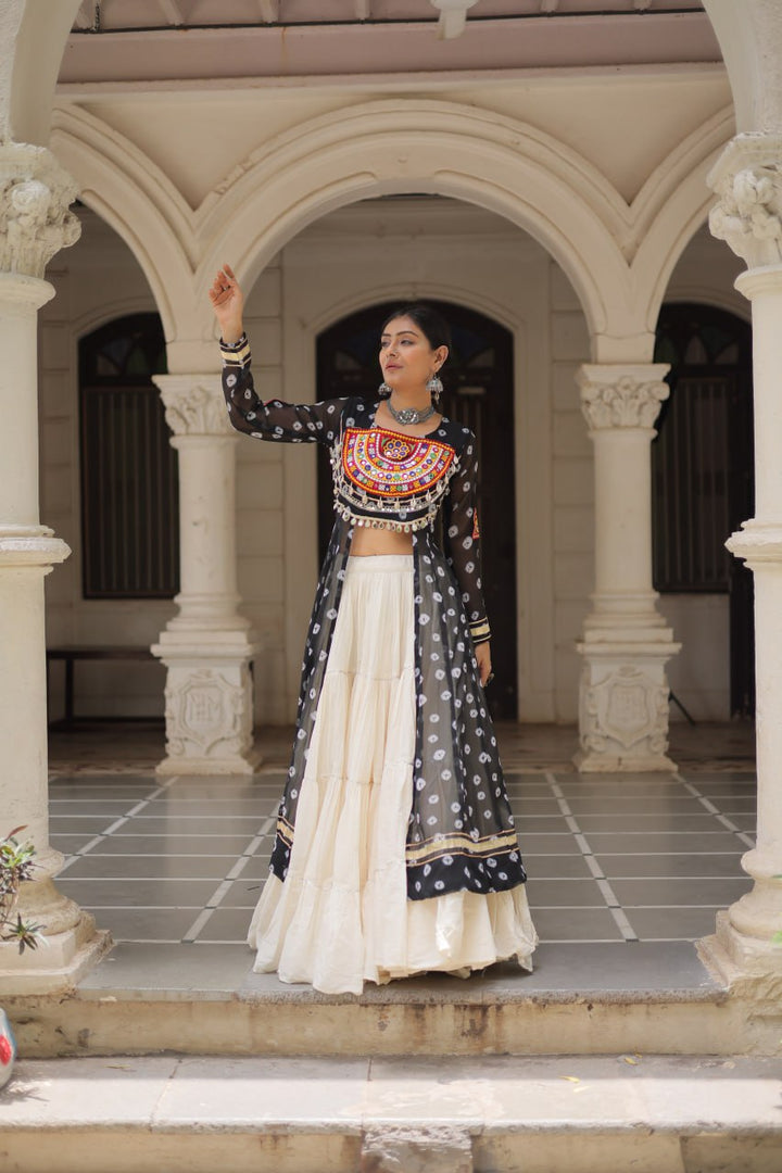 Black Color Bandhani Print with kutchi patchework Navratri Collection