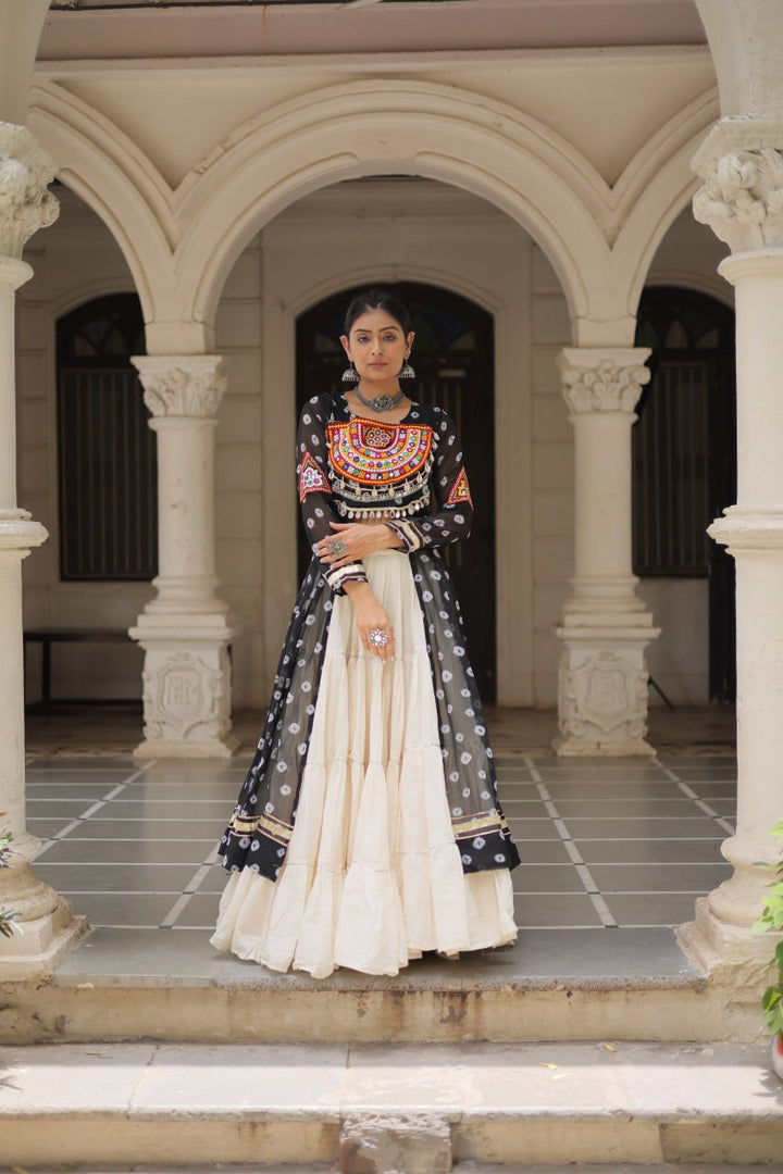 Black Color Bandhani Print with kutchi patchework Navratri Collection