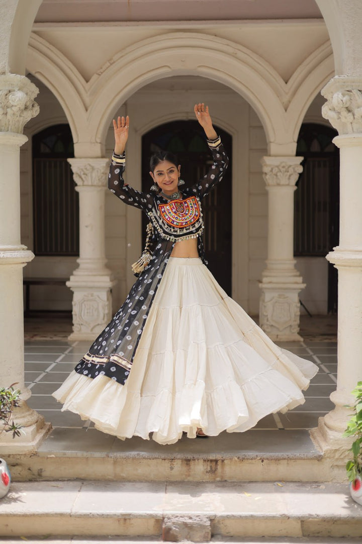 Black Color Bandhani Print with kutchi patchework Navratri Collection