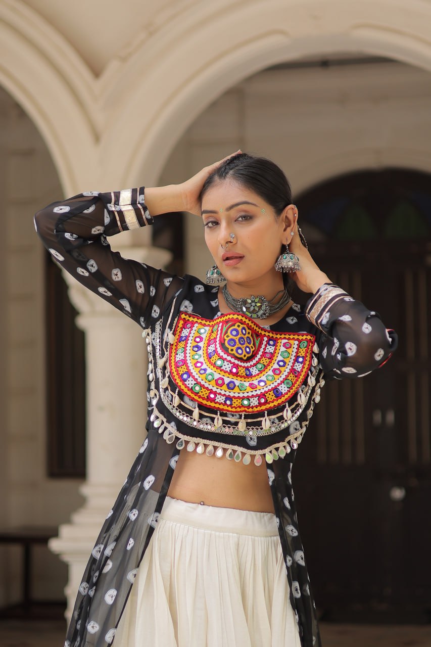 Black Color Bandhani Print with kutchi patchework Navratri Collection