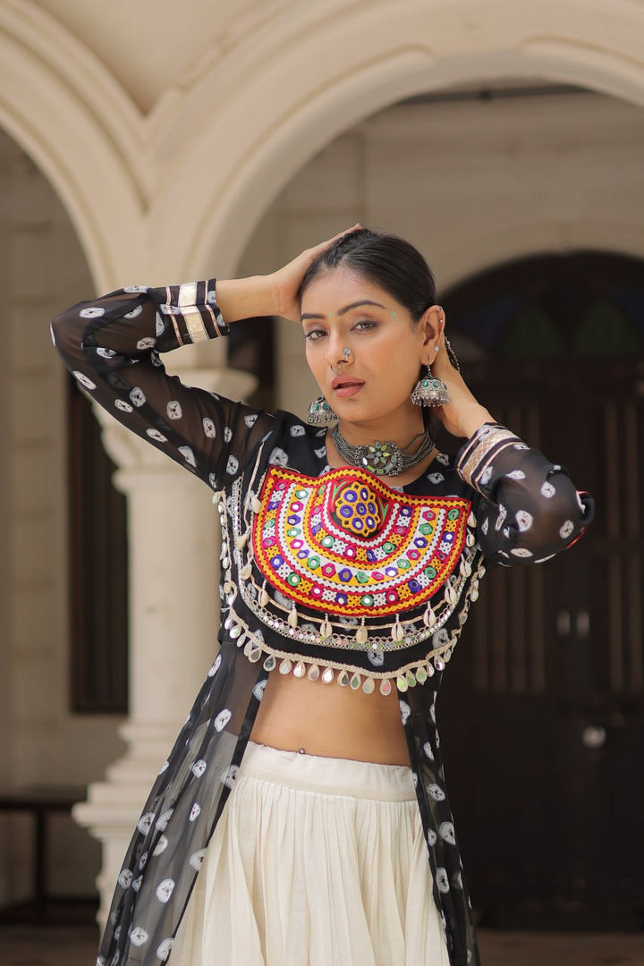 Black Color Bandhani Print with kutchi patchework Navratri Collection