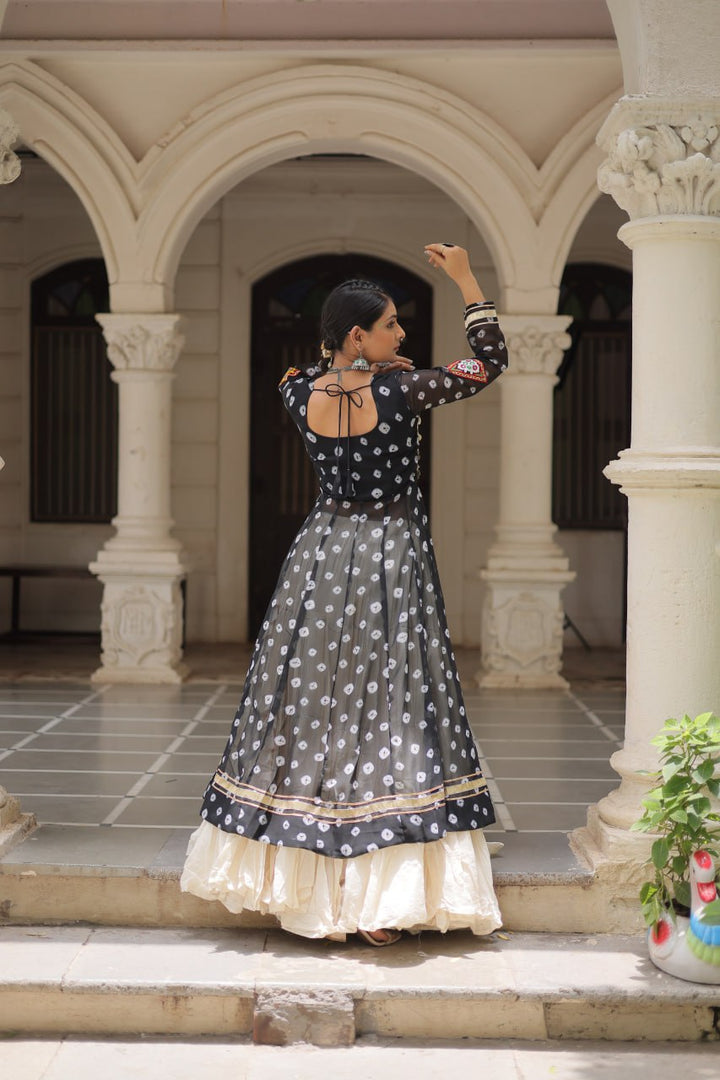 Black Color Bandhani Print with kutchi patchework Navratri Collection