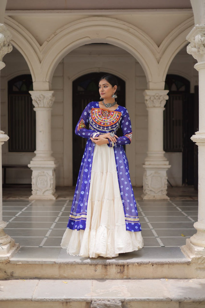 Blue Color Bandhani Print with kutchi patchework Navratri Collection