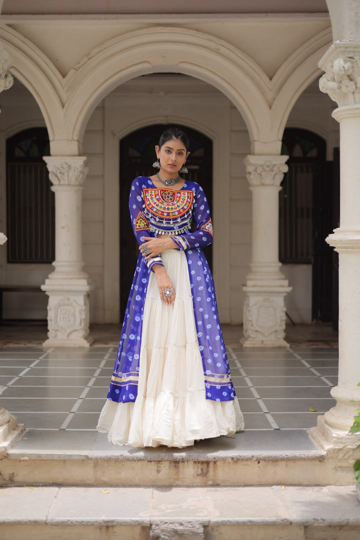 Blue Color Bandhani Print with kutchi patchework Navratri Collection