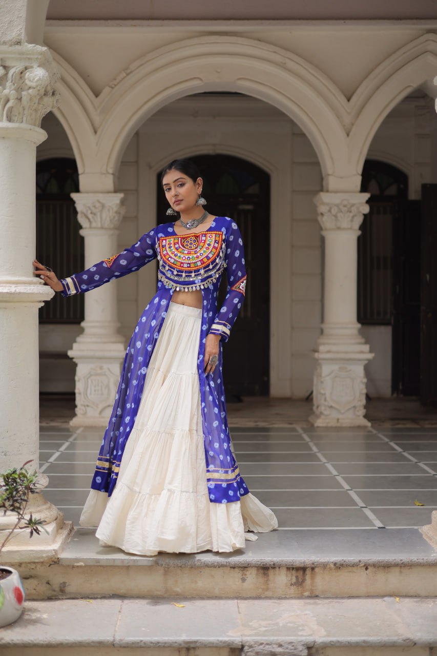 Blue Color Bandhani Print with kutchi patchework Navratri Collection