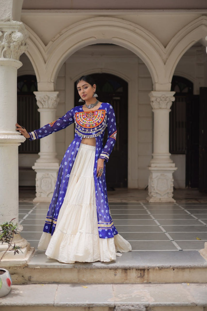 Blue Color Bandhani Print with kutchi patchework Navratri Collection