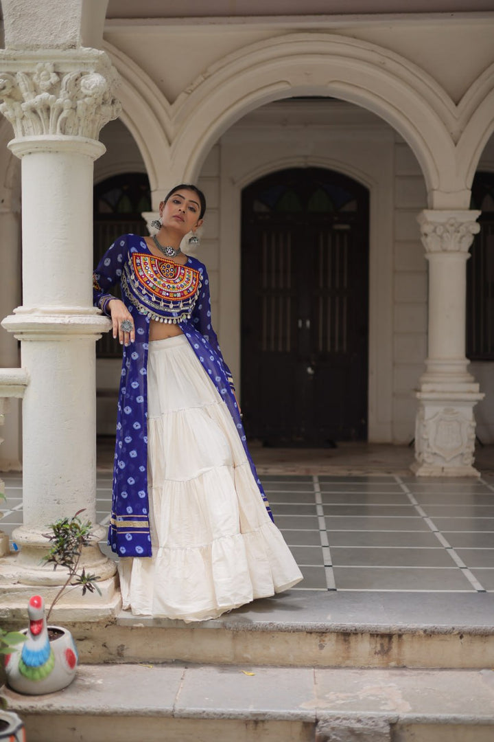 Blue Color Bandhani Print with kutchi patchework Navratri Collection