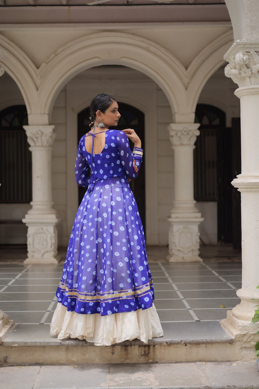Blue Color Bandhani Print with kutchi patchework Navratri Collection