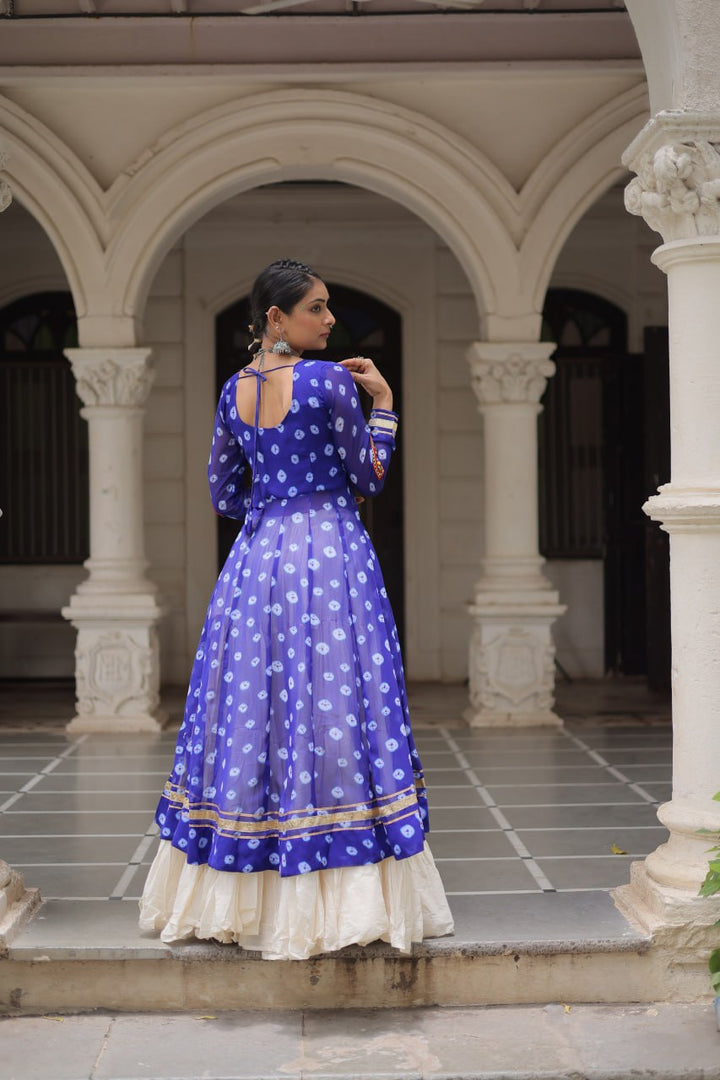 Blue Color Bandhani Print with kutchi patchework Navratri Collection