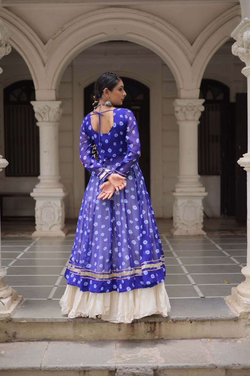 Blue Color Bandhani Print with kutchi patchework Navratri Collection