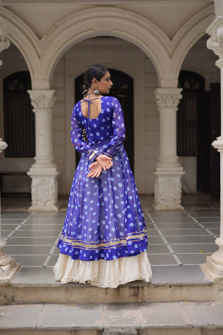 Blue Color Bandhani Print with kutchi patchework Navratri Collection