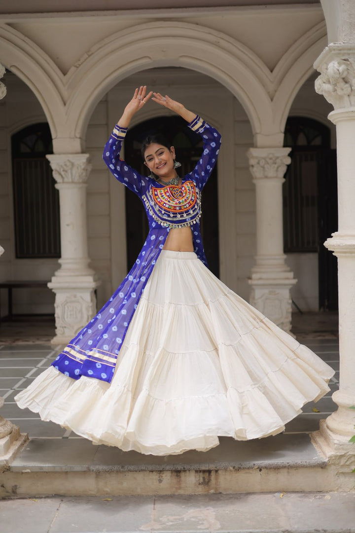 Blue Color Bandhani Print with kutchi patchework Navratri Collection
