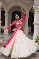 Pink Color Bandhani Print with kutchi patchework Navratri Collection