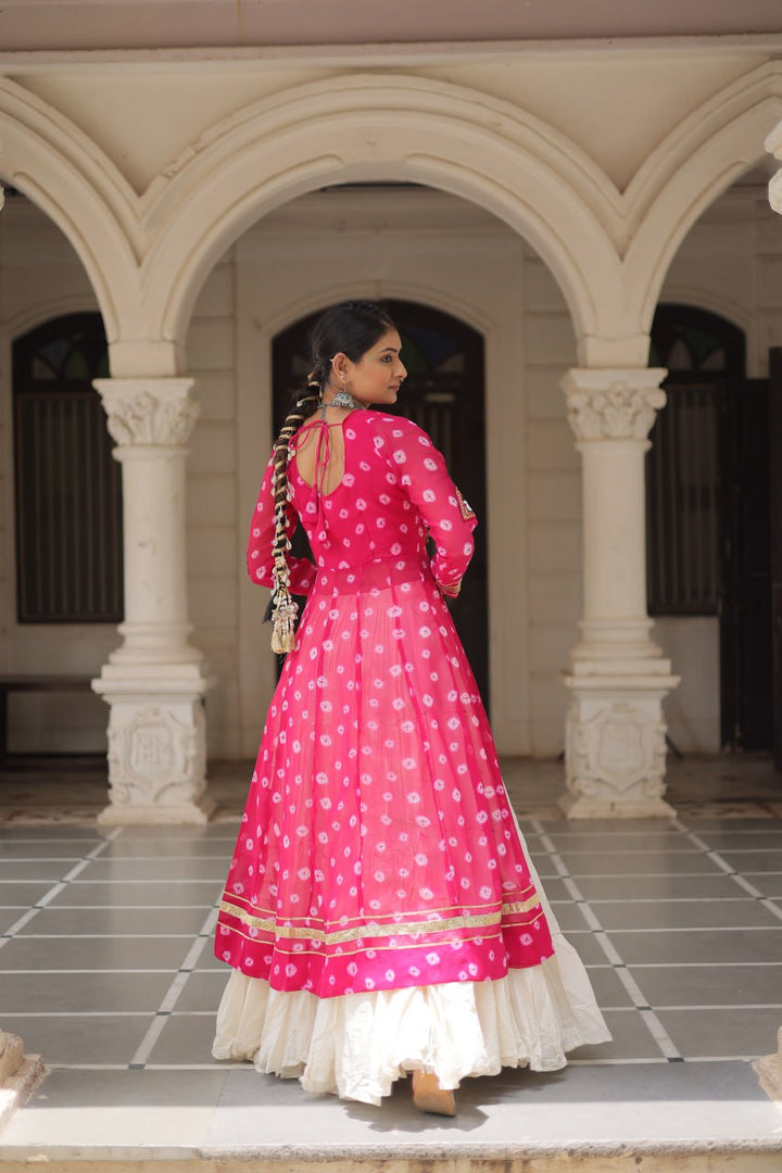 Pink Color Bandhani Print with kutchi patchework Navratri Collection