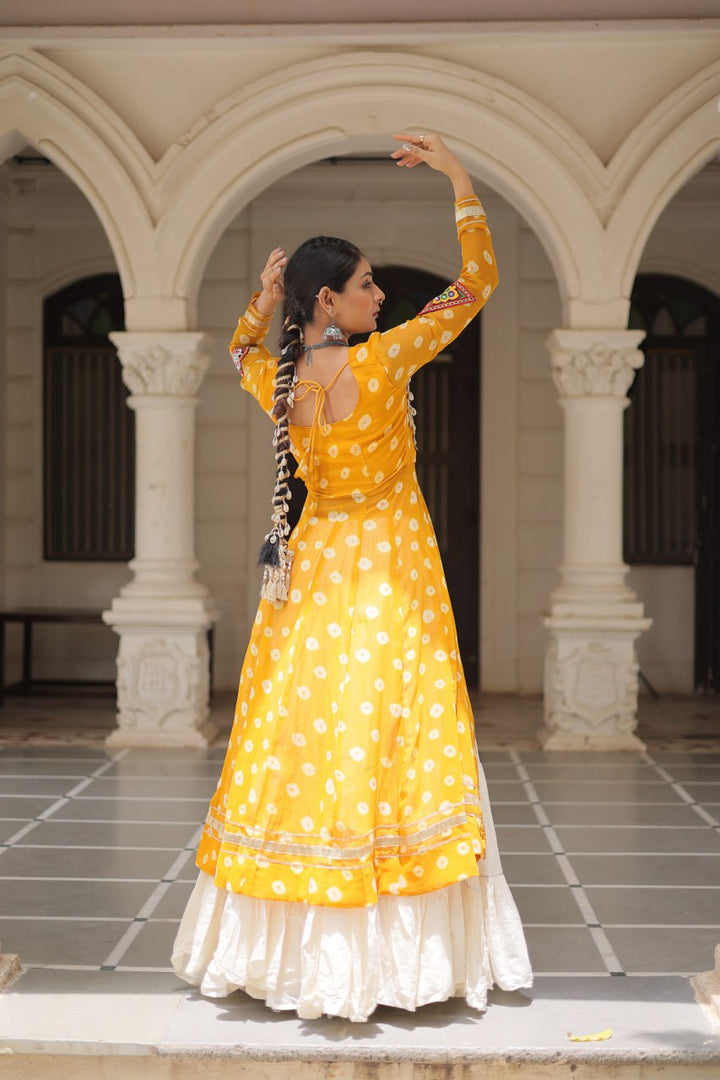 Yellow Color Bandhani Print with kutchi patchework Navratri Collection