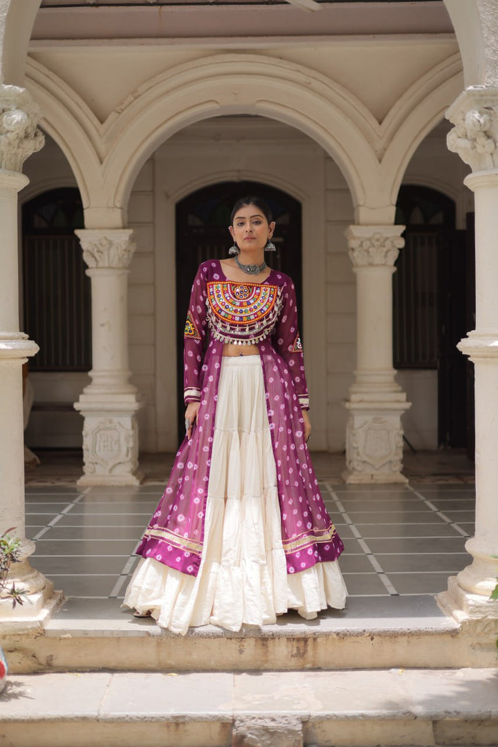 Purple Color Bandhani Print with kutchi patchework Navratri Collection