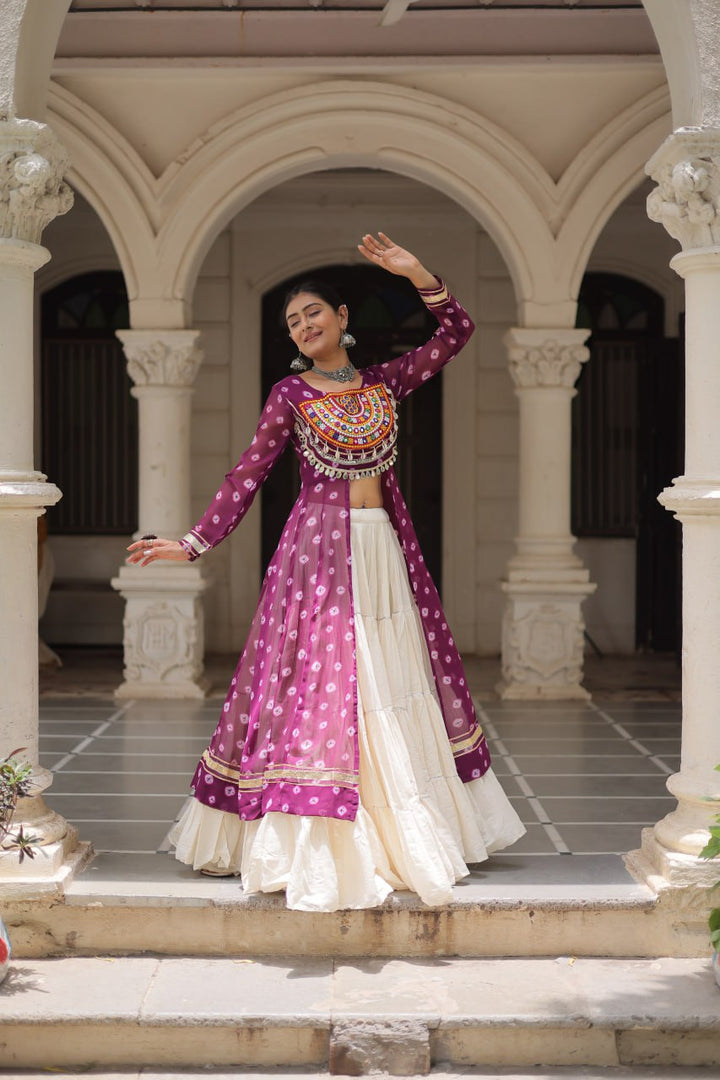 Purple Color Bandhani Print with kutchi patchework Navratri Collection