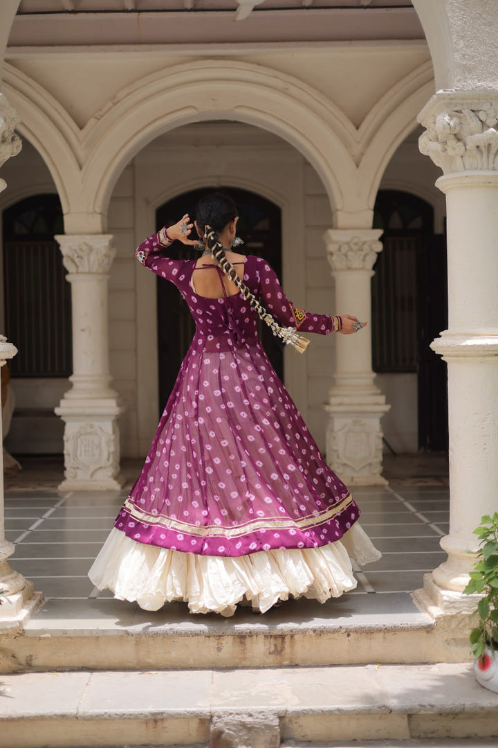 Purple Color Bandhani Print with kutchi patchework Navratri Collection