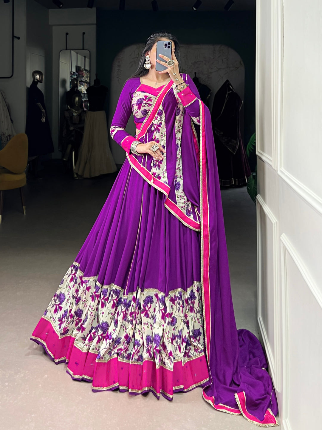 purple floral lehenga choli